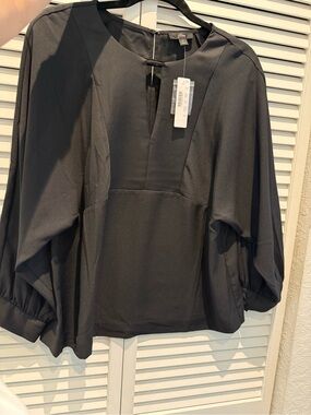 J. Crew Black Blouson-Sleeve V-Notch Blouse